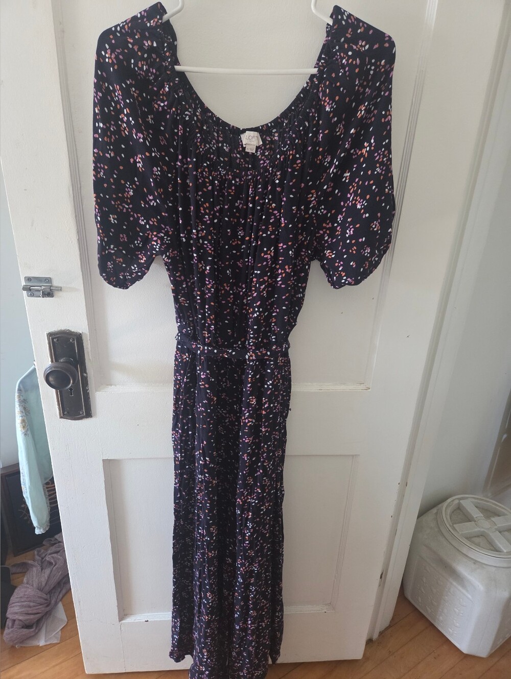 LOFT Black Jumpsuit with Pink Floral Speckle
